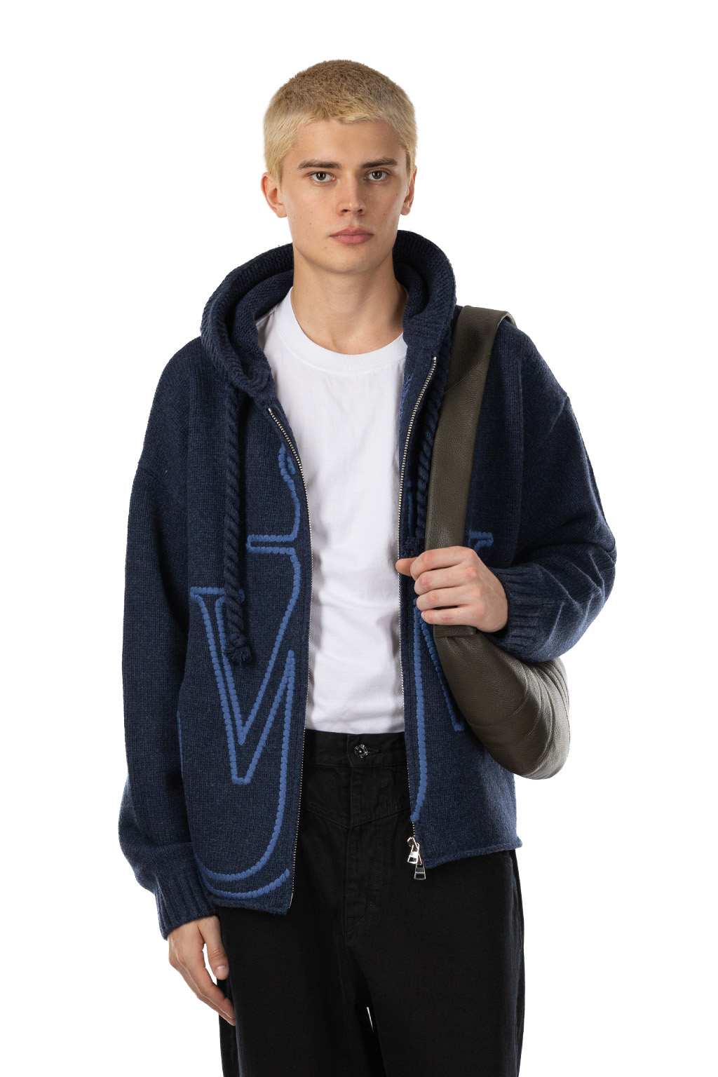 JW Anderson - Anchor Emroidery Zipped Hoodie -Steel Blue